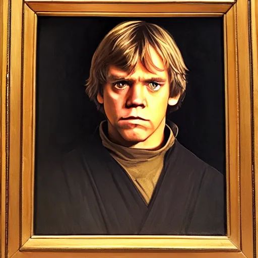 Image similar to a portrait painting of luke skywalker from star wars in a renaissance style hanging in a museum