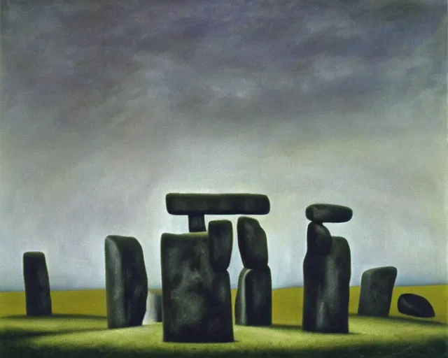 Image similar to painting of Stonehenge by Yves Tanguy