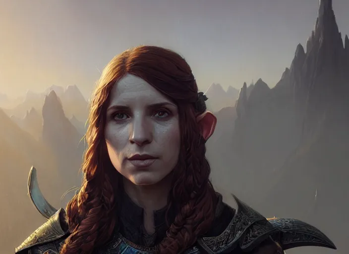 Image similar to highly detailed portrait of aya cash as an elf, in skyrim, stephen bliss, unreal engine, fantasy art by greg rutkowski, loish, rhads, ferdinand knab, makoto shinkai and lois van baarle, ilya kuvshinov, rossdraws, tom bagshaw, global illumination, radiant light, detailed and intricate environment