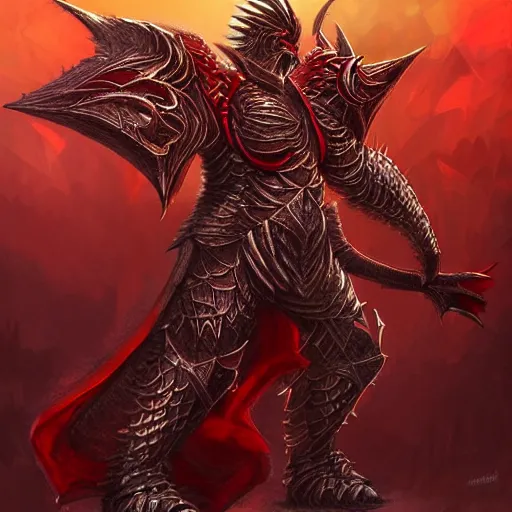 Prompt: concept art of warrior heavy red dragon armor, digital art, d & d digital painting, intricate details, ultra realistic, volumetric lighting, warm colors advance, cell shading