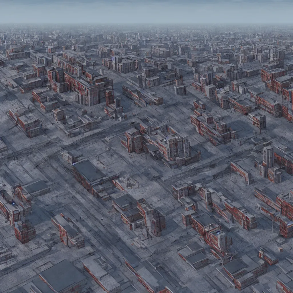 Image similar to average russian city, atmospheric, industrial, soviet architecture, very detailed, realistic brutalism, 4 k