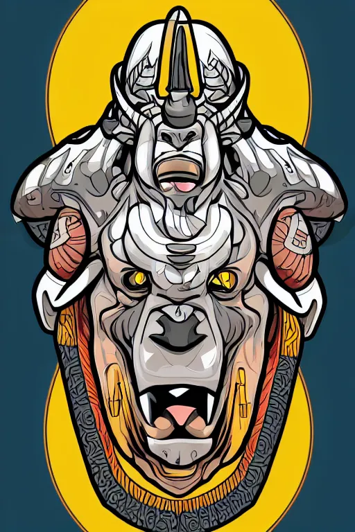 Image similar to A portrait of a bull as evil warlord general, sticker, Anthropomorphized, portrait, highly detailed, colorful, illustration, smooth and clean vector curves, no jagged lines, vector art, smooth