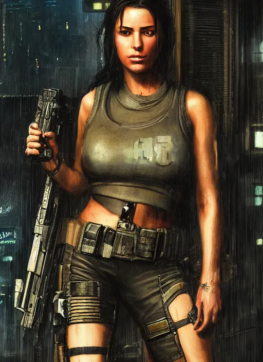 Image similar to lana kane. cyberpunk mercenary in a military vest ( blade runner 2 0 4 9, cyberpunk 2 0 7 7 ). orientalist portrait by john william waterhouse and james gurney and theodore ralli and nasreddine dinet, oil on canvas. cinematic, hyper realism, realistic proportions, dramatic lighting, high detail 4 k