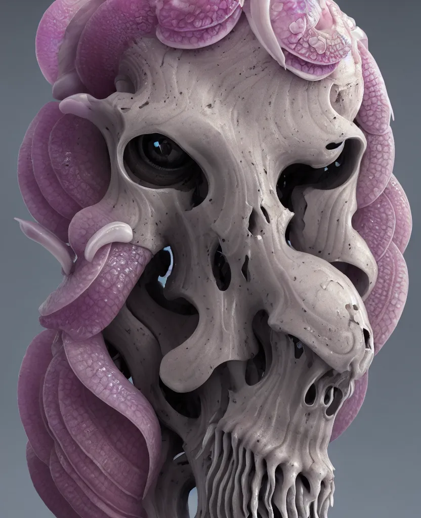 Image similar to goddess princess face close-up portrait ram skull. hard surface modelling zbrush and octane render. jellyfish phoenix head, nautilus, orchid, skull, betta fish, bioluminiscent creatures, intricate artwork by Tooth Wu and wlop and beeple. octane render, trending on artstation, greg rutkowski very coherent symmetrical artwork. cinematic, hyper realism, high detail, octane render, 8k