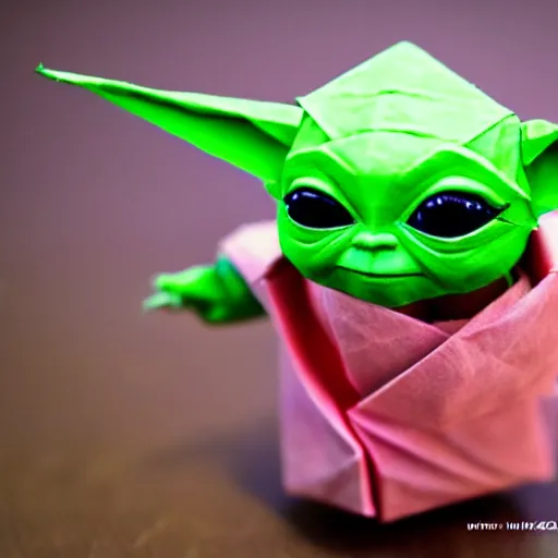 Prompt: baby yoda in origami!!, ( colorful, cute ) macro photo 5 d mk 2, bokeh