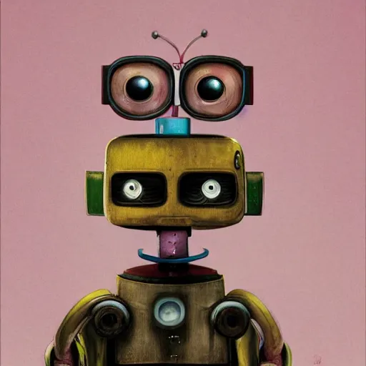 Image similar to a comunity manager robot. subject in shot pop surrealism muted colors. pink background. by jean - baptiste monge, wide shot, depth of field