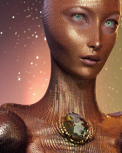 Image similar to a highly detailed metahuman 4 k close up render of an alien goddess bella hadid as alien in iris van herpen dress schiaparelli in diamonds crystals swarovski and jewelry iridescent in style of alphonse mucha gustav klimt trending on artstation made in unreal engine 4