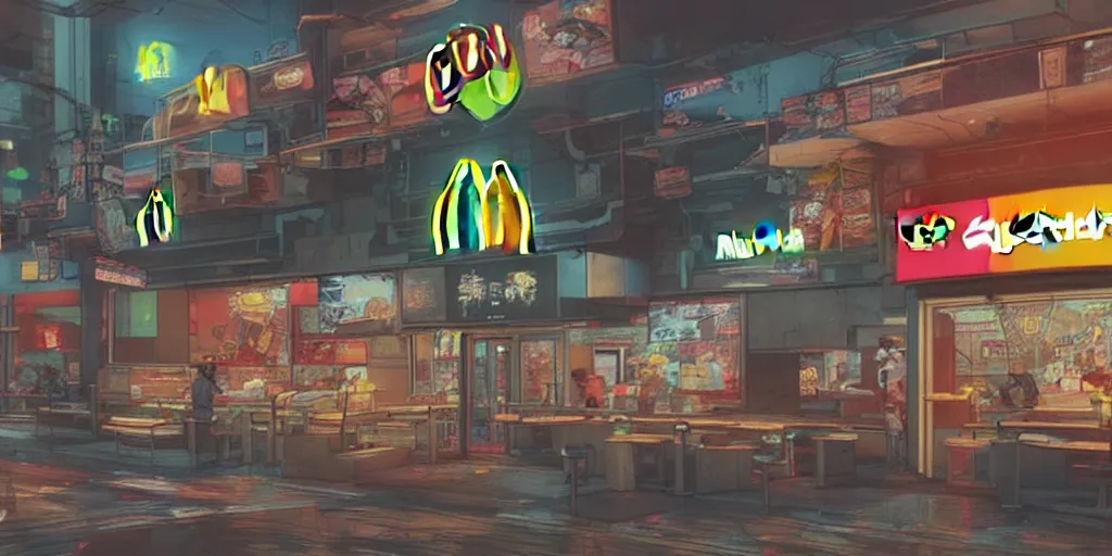 Prompt: Cyberpunk MacDonalds