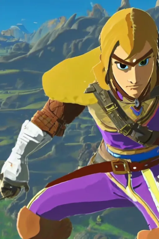 Image similar to in game footage of the character captain falcon in the legend of zelda breath of the wild, breath of the wild art style.