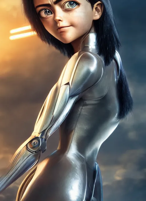 Image similar to Alita Battle Angel, digital animation, trending on artstation, full body portrait, hyper realistic render, 8k