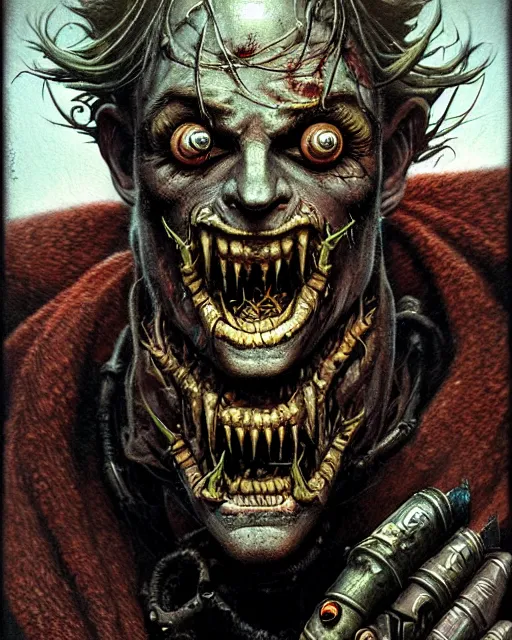 Prompt: junkrat from overwatch, character portrait, portrait, close up, concept art, intricate details, highly detailed, horror poster, horror, vintage horror art, realistic, terrifying, in the style of michael whelan, beksinski, and gustave dore