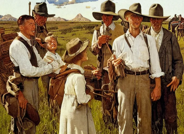 Prompt: mormon pioneers by norman rockwell, highly detailed