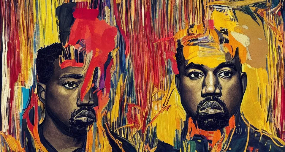 Prompt: Kanye West Album cover :: in the style of Peter Nagel and Henri de Toulouse-Lautrec :: Basquiat + pop art + speed painting + HDR + vaporwave + painterly illustration + intense atmosphere, intricate, ornate details, detailed Illustration, symmetry :: CryEngine + Unreal Engine :: Ilya Kuvshinov + Baroque + Impressionism :: Concept art, artstation :: Bauhaus, storybook wide shot :: hd