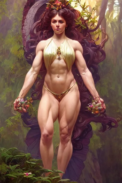 Prompt: goddess of nature, accurate anatomy, only two hands, highly detailed, digital painting, artstation, concept art, smooth, sharp focus, illustration, Unreal Engine 5, 8K, art by artgerm and greg rutkowski and alphonse mucha and Frank Frazetta, and pro fitness photograph