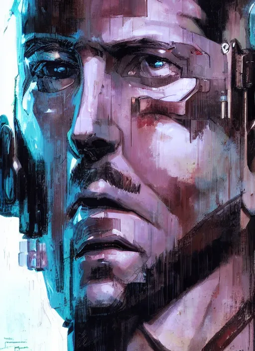 Image similar to cyberpunk military character jitters ( blade runner 2 0 4 9, dystopian, cyberpunk 2 0 7 7 character design ). attractive face. portrait by james gurney and laurie greasley and yoji shinkawa, oil on canvas. cinematic composition, hyper realism, realistic proportions, anatomy, dramatic lighting, photorealistic, high detail, 4 k