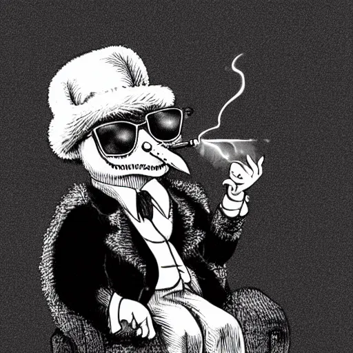 Prompt: an anthropomorphic gangster rat, by don kenn, smoking a cigar, wearing sunglasses, wearing a luxury fur coat