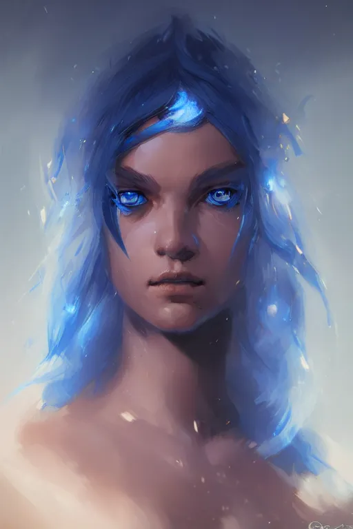 Image similar to portrait of a blue genasi from d&d by Greg Rutkowski, d&d character, blue, black background, highly detailed portrait, digital painting, artstation, concept art, smooth, sharp foccus ilustration, Artstation HQ