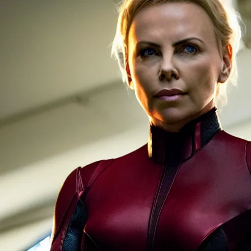 Image similar to movie film still of Charlize Theron as Jean Gray in a new X-Men movie, cinematic