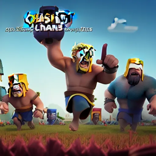 Image similar to clash of clans film poster concept featuring Obama and Trump