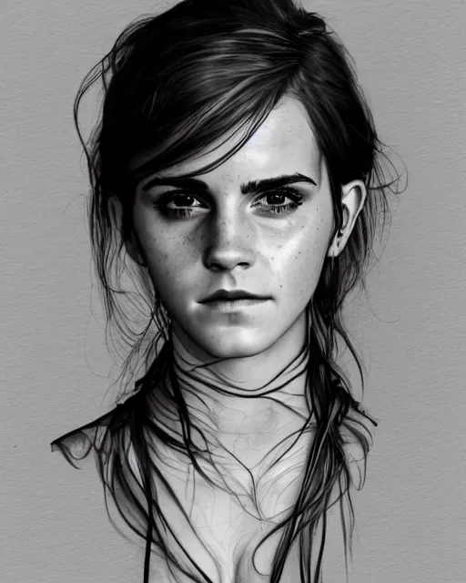 Image similar to clear portrait of emma watson, somber appearance, ripped clothing, looking her shoulder, wearing the ring of sauron, background hyper detailed, character concept, full body, dynamic pose, intricate, elegant, highly detailed, digital painting, artstation, concept art, smooth, sharp focus, illustration, art by artgerm and greg rutkowski and alphonse mucha