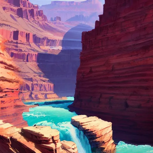 Prompt: concept art painting of a grand canyon filled with water, realistic, detailed, cel shaded, in the style of makoto shinkai and greg rutkowski and james gurney