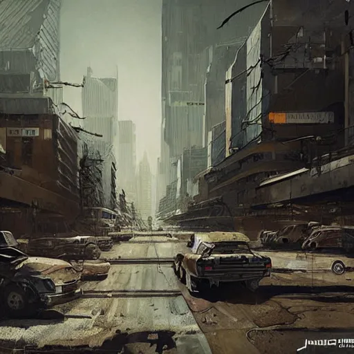 Image similar to epic digital matte paining of post-apocalyptic Los Angeles by Jama Jurabaev and Denis Villeneuve, extremely detailed, artstation