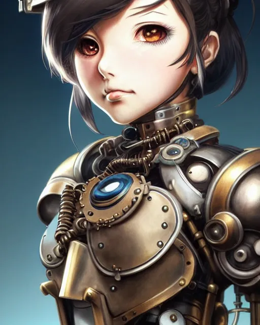 Image similar to portrait Anime Girl in mechanical armor steampunk cute-fine-face, pretty face, realistic shaded Perfect face, fine details. Anime. Bioshock steampunk realistic shaded lighting by katsuhiro otomo ghost-in-the-shell, magali villeneuve, artgerm, rutkowski Jeremy Lipkin and Giuseppe Dangelico Pino and Michael Garmash and Rob Rey