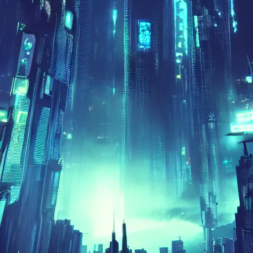 Image similar to « futuristic city, cyberpunk, blade runner, sunrise, morning, girl watching the sky, ground view to the top »