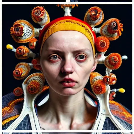 Image similar to Colour Caravaggio style Photography of Highly detailed beautiful Woman with 1000 years perfect face and wearing detailed Ukrainian folk costume designed by Taras Shevchenko also wearing highly detailed retrofuturistic sci-fi Neural interface designed by Josan Gonzalez. Many details In style of Josan Gonzalez and Mike Winkelmann and andgreg rutkowski and alphonse muchaand and Caspar David Friedrich and Stephen Hickman and James Gurney and Hiromasa Ogura. Rendered in Blender and Octane Render volumetric natural light