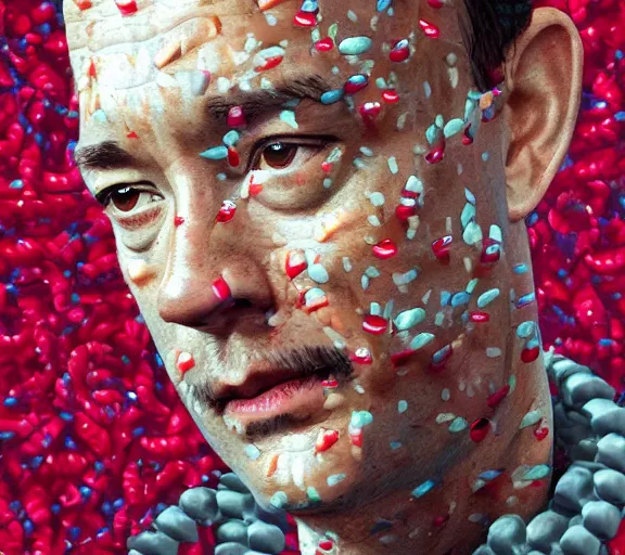 Prompt: Tom hanks as forrest gump wearing a necklace made out of shrimps around the neck, realistic face, digital art, in the style of Marta Dahlig, amazing detail, artstation, long shot