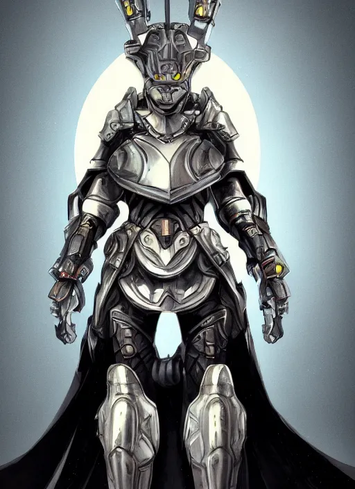 Image similar to of a hyper realistic proportional stylization portrait of a techpunkk war cleric in a futuristic pearl armor, dark gloomy environment two moons