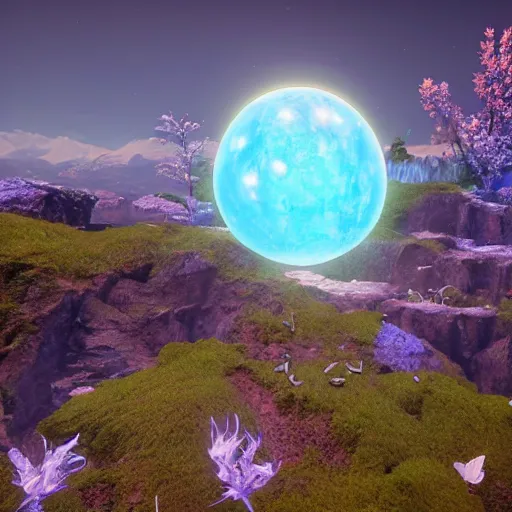 Image similar to a beautiful earth in full, highly detailed, crystal lighting, mystical, hyperrealistic, 4 k, unreal engine