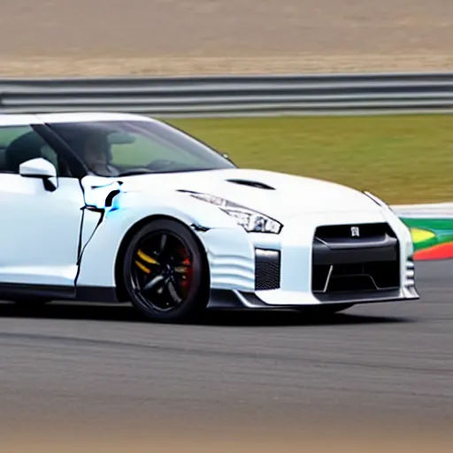 Image similar to a 2 0 1 7 nissan gt - r premium driving on a race track