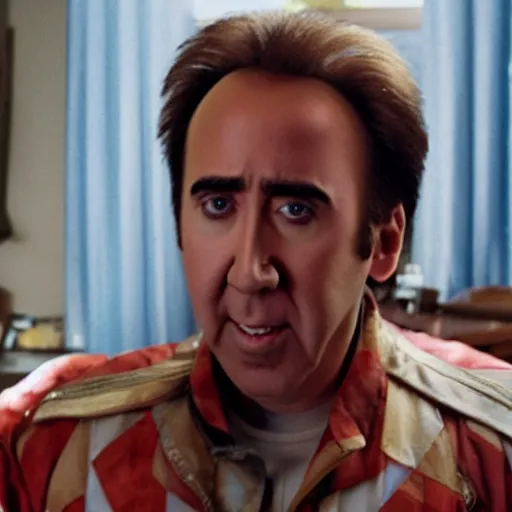 Image similar to nicolas cage as homelander in the boys