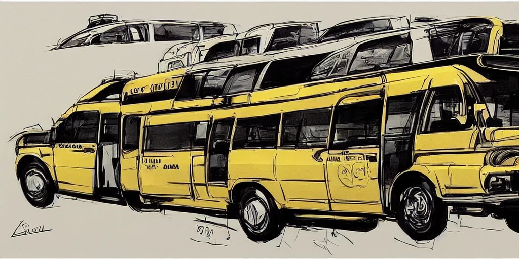 Prompt: concept art design for modernized African taxi bus, Syd Mead style,