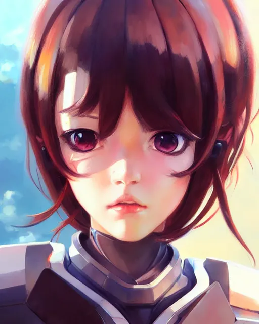 Image similar to portrait Anime as Mecha warrior girl cute-fine-face, pretty face, realistic shaded Perfect face, fine details. Anime. realistic shaded lighting by Ilya Kuvshinov Giuseppe Dangelico Pino and Michael Garmash and Rob Rey