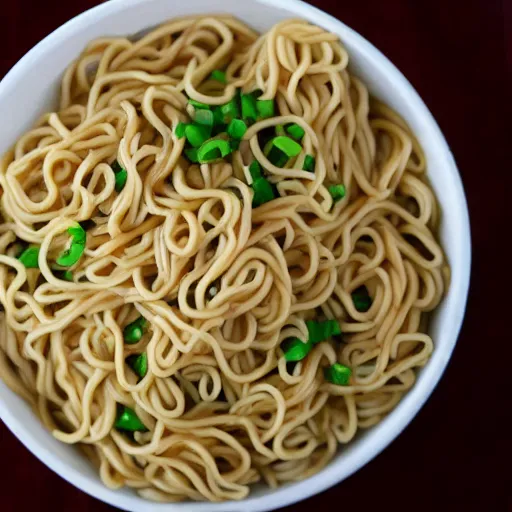 Prompt: noodles in styrofoam bowl,