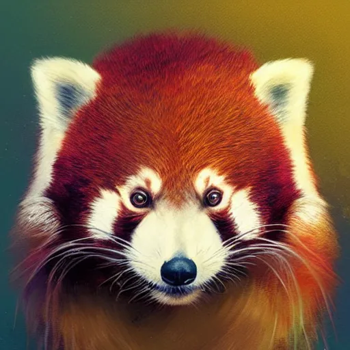 Image similar to red panda as it specialist, digital illustration portrait design, by android jones and greg rutkowski, retrowave color scheme, detailed, cinematic lighting, wide angle action dynamic portrait