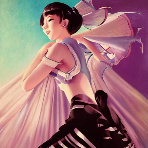 Prompt: beautiful award winning painting of Hatsune Miku by Gil Elvgren