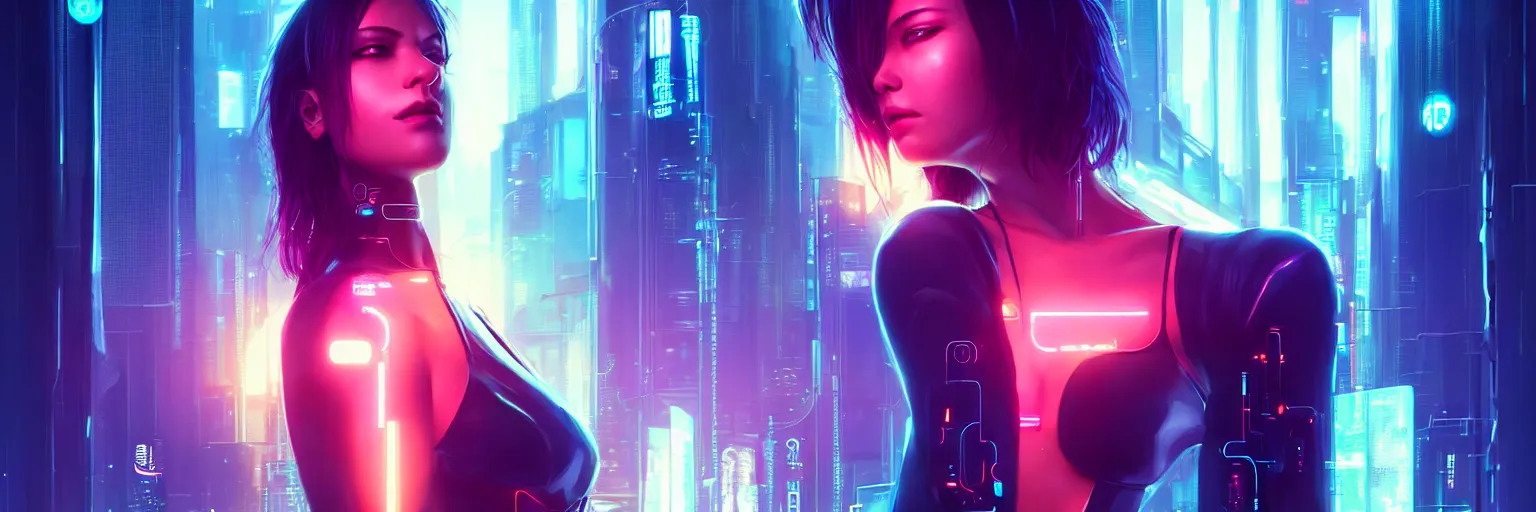 Prompt: portrait of a single female humanoid in a cyberpunk cityscape, half body cropping, elegant glamor pose, accurate anatomy, cyber neon lighting, bokeh, hyper photorealistic, crispy quality, digital photography, art by pascal blanche, art by artgerm, art by greg rutkowski,