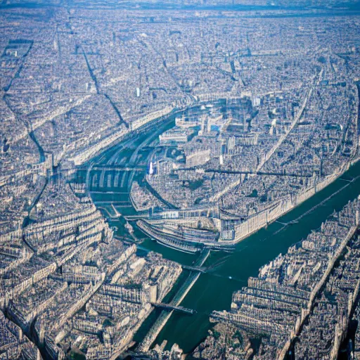 Image similar to aerial view of the city of Paris underwater, trending on 500px, canon 5D mk2