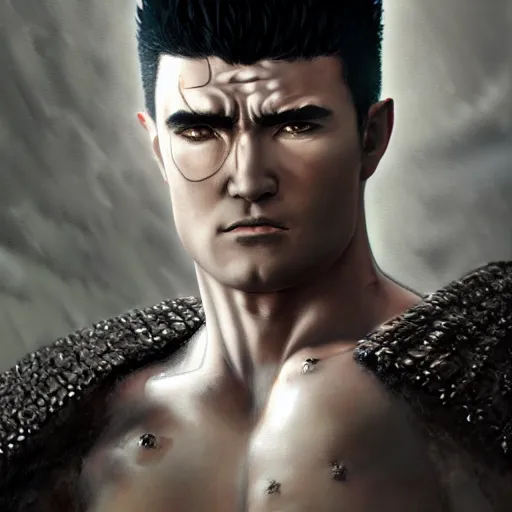 Prompt: photoshop photo edited by expert painting photorealistic shockingly amazing portrait of guts from berserk ,extremely detailed, made by wlop and maxwell boas