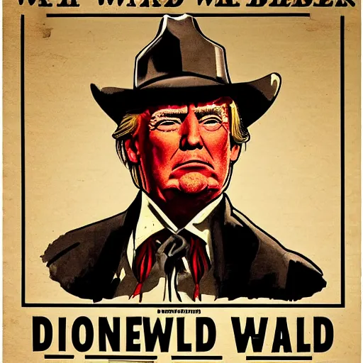 Image similar to Donald Trump on a wild wild West wanted poster with a 10 gallon hat caring to LeMat revolver