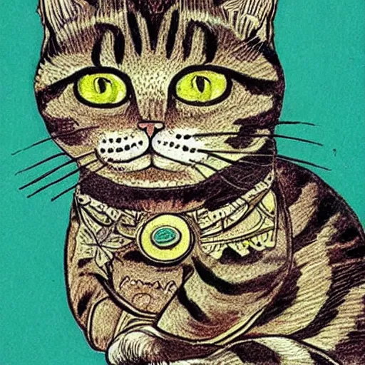 Image similar to a cat as drawn by Louis Wain