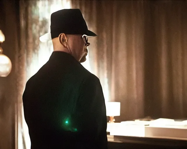 Prompt: mafia boss ( donnie wahlberg ) examines a magical glowing emerald ; scene from the modern hbo mini series / the outfit /, a supernatural mafia crime thriller about magical monster - hunting mafiosi in philadelphia, hd 8 k film photography, with modern supernatural horror aesthetic.