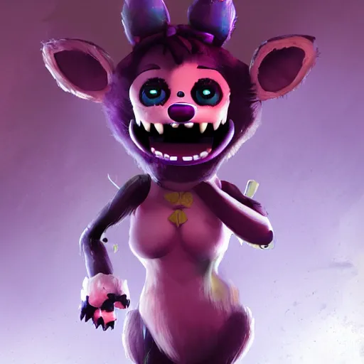 KREA - award - winning detailed concept art of a creepy clown fnaf  animatronic puppet anthropomorphic raccoon character wearing clown makeup  face paint. art by wlop on bcy. net, realistic. detailed fur