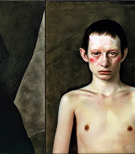 Image similar to a high quality, high detail, portrait of an attractive non - binary person by andrew wyeth and gottfried helnwein