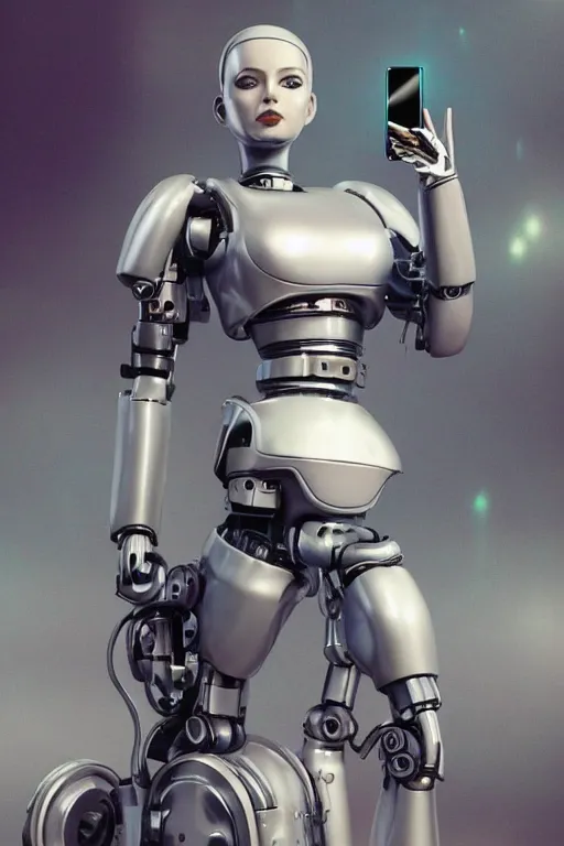 Prompt: dreamy female mechanical android posing like an instagram thot