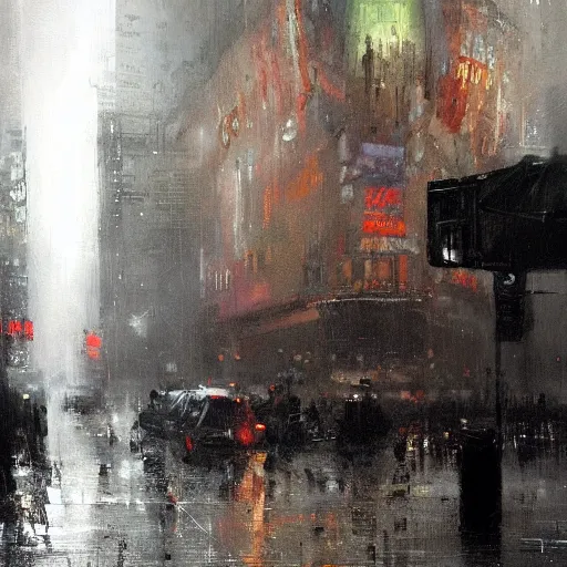 Image similar to rainy day in new york city painting by jeremy mann