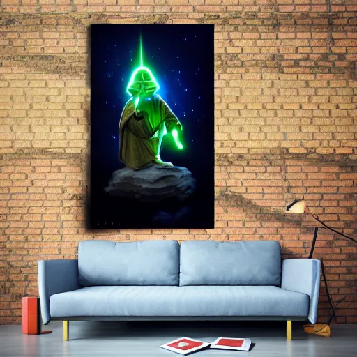 Image similar to r 2 pranking master yoda with an electric shock, huge disturbance in the force, cap canaveral background, digital art, trending on art station, high quality, uhd 8 k, beautiful, golden hour, intricate detail, high gradient, raytracing, dynamic lighting, sharp focus